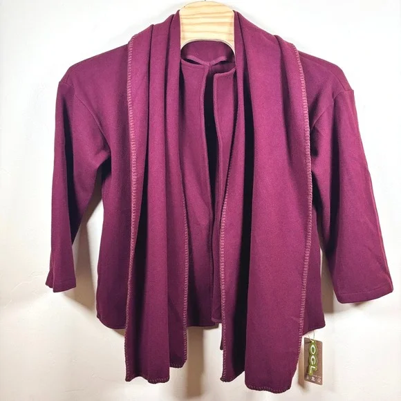 OGL CashSoft Oversized Scarf Jacket Plum Berry Women XS Cozy Modern Chic Comfort - Picture 3 of 16